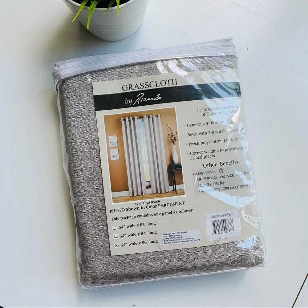 BEACHCREST HOME Gleason Grasscloth Curtain Panel Ash Tan Beige 54 x 96 NEW NIP